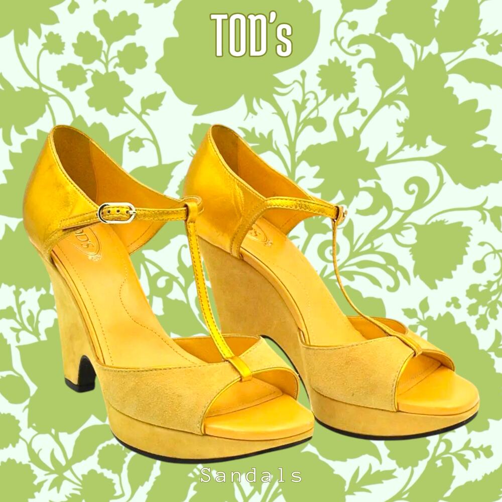 NWOT - Tod's Yellow T-Strap Platform Heels - Size 7.5